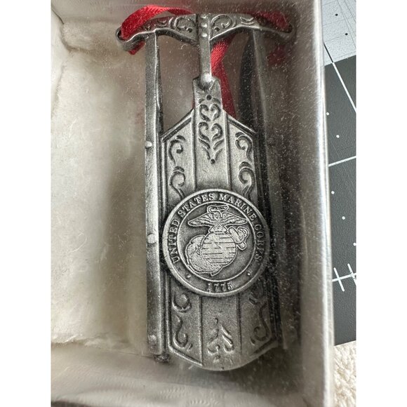 Christmas Ornament Eagle Globe Anchor USMC Hanging Pewter Holiday Veteran Gift - Picture 3 of 3